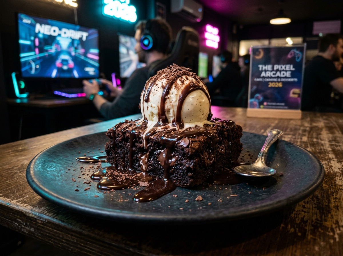 Brownie con helado postre premium juegos café